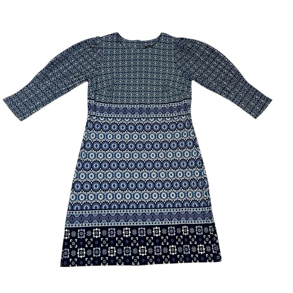 VINCE CAMUTO Casual Stretch Blue Geometric Long Sleeve Dress Women's Size 8 - Picture 8 of 16